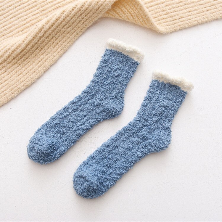 Women Plush Socks Soft Microfiber Fuzzy Warm Slipper Home Bed Floor Socks Winter: Blue