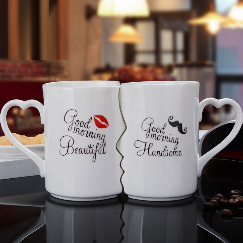 OUSSIRRO 2 Pçs/set Casal Beijo Caneca de Cerâmica Xícara de Café Criativo Presente de Aniversário de Casamento Dia Dos Namorados