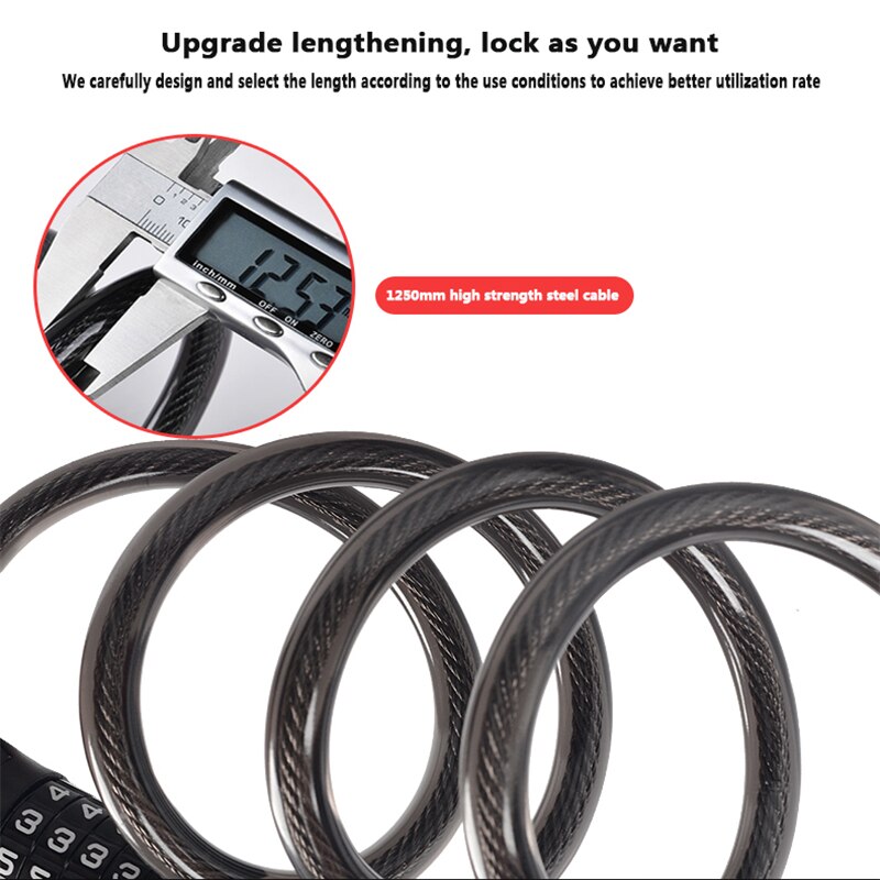 Bike Security Combination Lock 5-Position Coded Resettable Long Steel Cable Locker Protective Tools for Bicycles Scooters