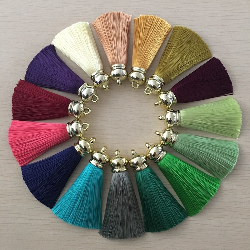 1 Uds. Pendientes borlas de seda colgantes para manualidades, tapas de extremo de plata, cepillo de borlas para DIY, accesorios para fabricación de joyas