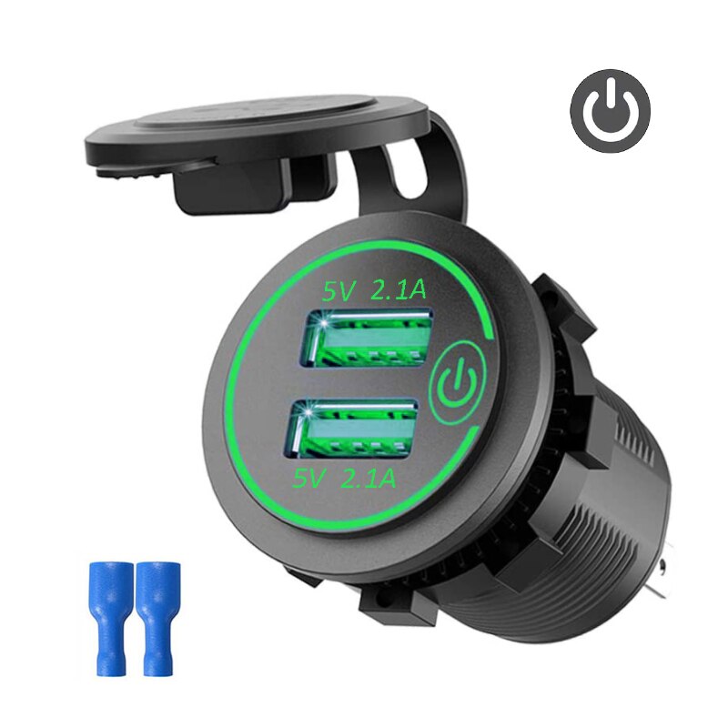 4.2A Dual USB Fast Charger Socket Power Outlet with Touch Switch Waterproof Charger Socket for Car Marine Boat Motorcycle Truck: Green