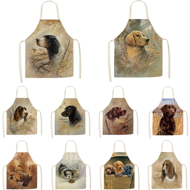 Leinen hund thema Druck Küche Schürzen unisex Abendessen Party Kochen Lätzchen Lustige Schürze Reinigung Schürze