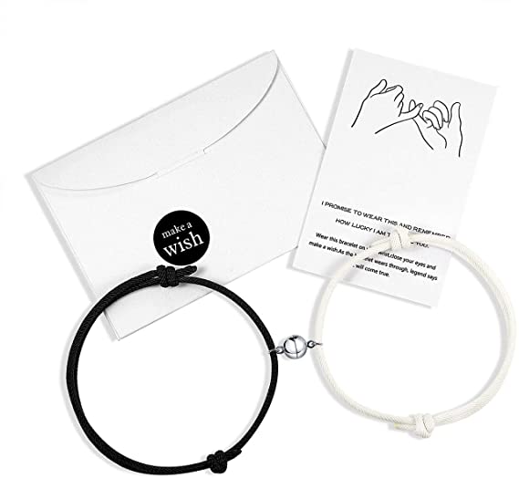 Magneet Paar Armbanden Voor Liefhebbers Lock Hart Magnetische Armband Voor Vrouwen Mannen Gevlochten Touw Pols Chain Minimalistische Sieraden: White Black 2