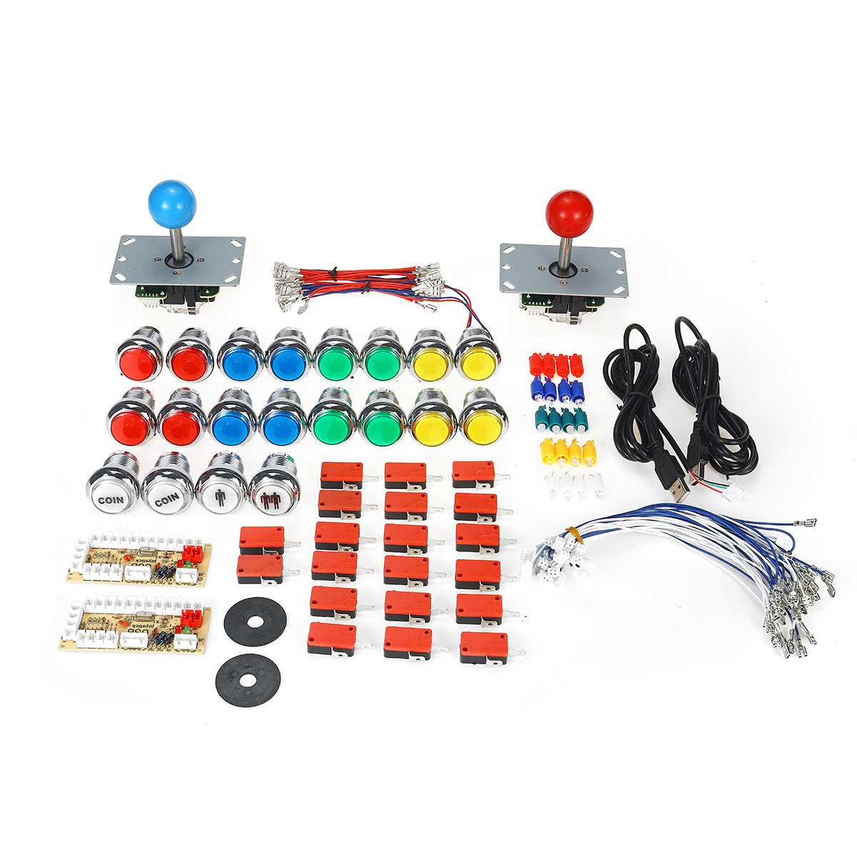 50 Uds DIY Arcade Joystick USB Kit de junta 32mm 5V LED botones 5Pin Joystick Botón de chapado Cable USB cero retraso para los niños: Default Title