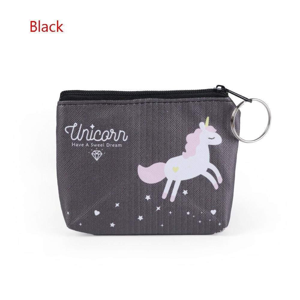 Vrouwen Meisje Uil/Eenhoorn/Flamingo Printing Mini Draagbare Tassen Mode Portemonnee Kaarthouder Portemonnee Key Pouch Maken up Cartoon Tas: black
