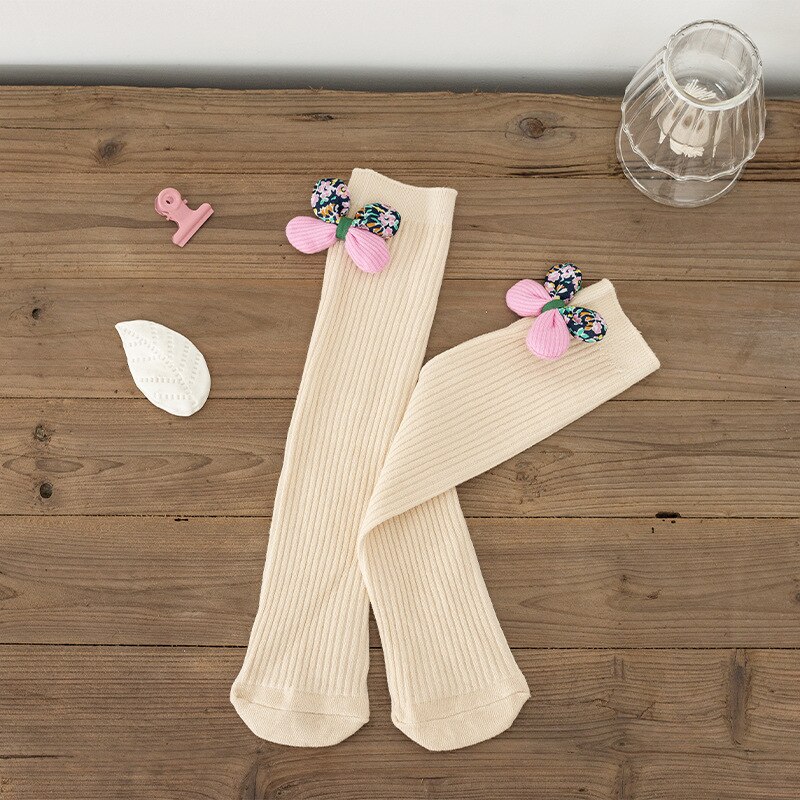 Chaussettes en coton peigné sans talon pour filles, bas de printemps et d'automne à mollet, princesse à fleurs, pour enfants de 1 à 15 ans: A / 1-7Y