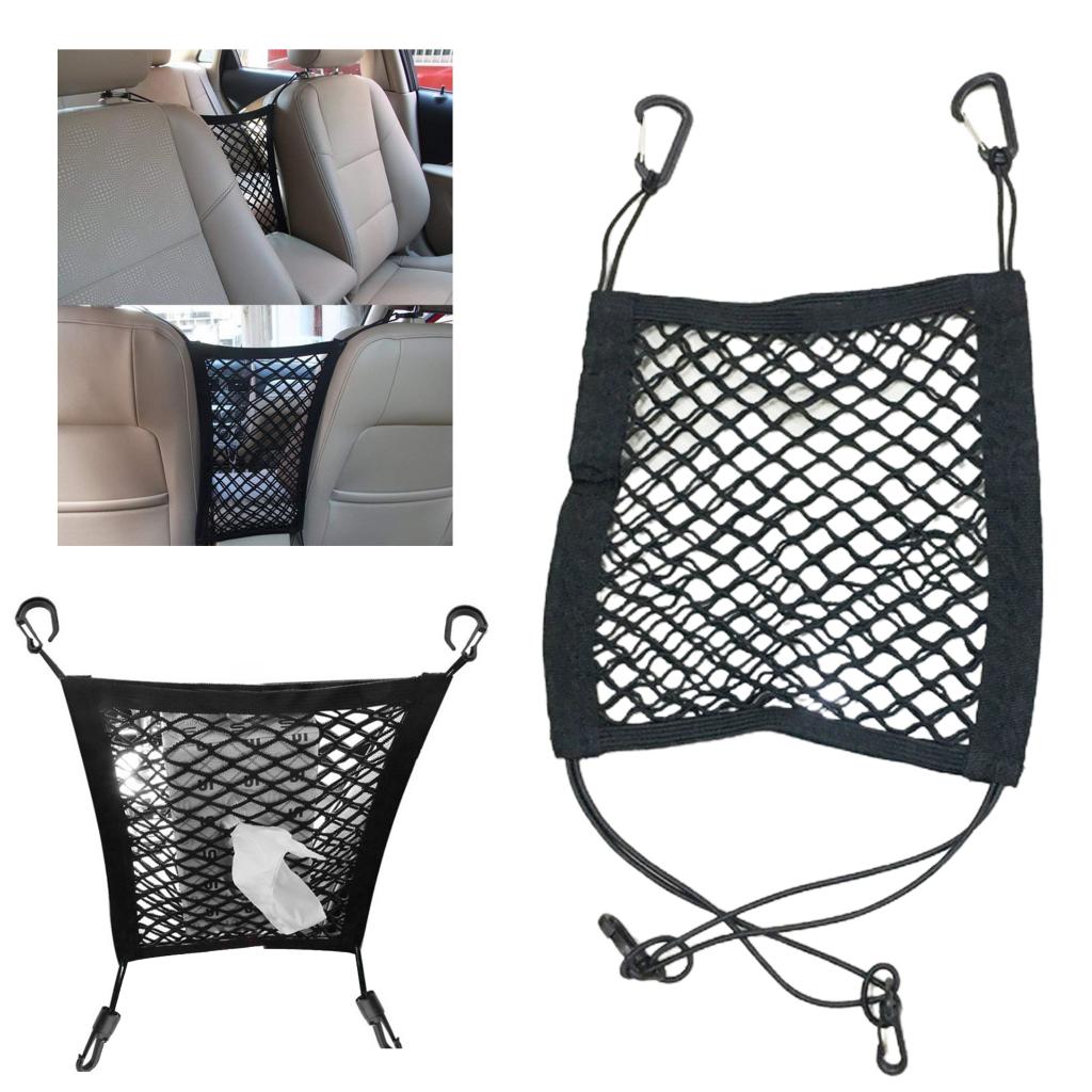 Bilsete oppbevaring mesh organizer 2 legger foran sete elastisk lastesnor nettposeholder til drikkekopp, magasin, paraply