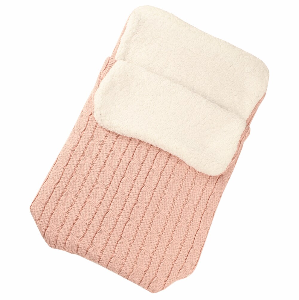 Baby Dikker Slaapzak Gebreide Warm Wrap Deken Pasgeboren Wandelwagen Winddicht Quilt Fleece Dikte Herfst Winter Deken: pink