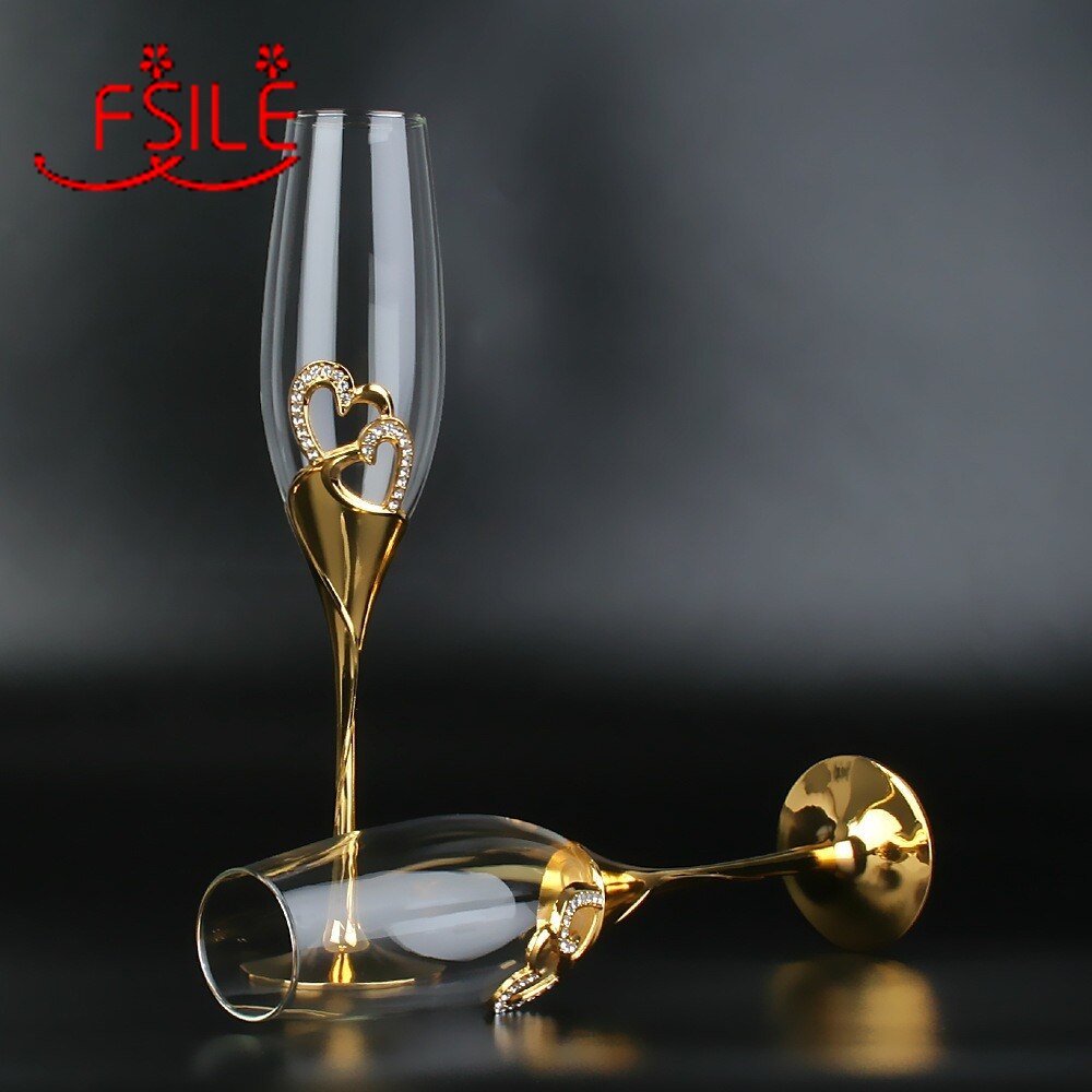 300Ml Kristal Champagne Glas Bruiloft Beker Paar Europese Stijl Huishoudelijke Fonkelende Zoete Wijn Glas Goud Bril