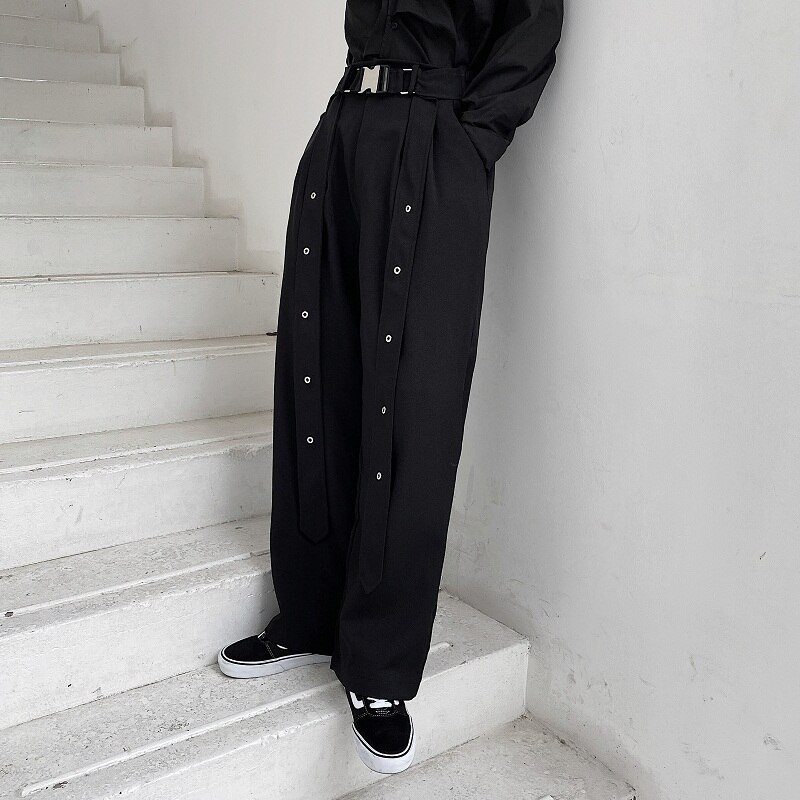 Mænd streetwear løse punk gothic bukser scene show bukser mænd bånd bælte afslappet bukser med lige brede ben