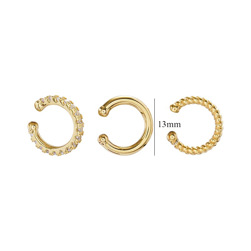 GHIDBK 3 unids/set minimalista pequeña C Cubic Zirconia pendientes de cartílago Clips establece para las mujeres Chic estilo de la calle puños de oreja,