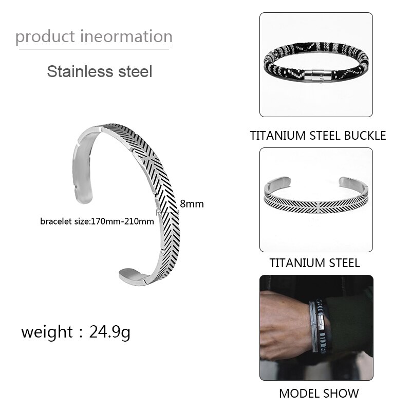 Mcllroy Super Flash Opening Bangles Charm Streep Arm Manchet Armbanden Mannen Beroemde Punk Armband Retro Titanium Zilver Mannen