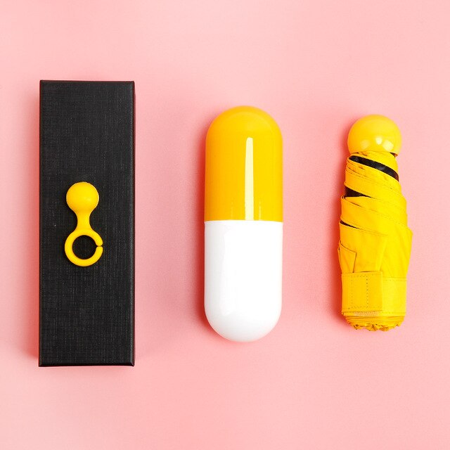 Capsule Mini Paraplu Ultralichte Paraplu Pocket Zwart Rubber Zonnebrandcrème Paraplu Reclame Paraplu 6K Clear Paraplu: Geel