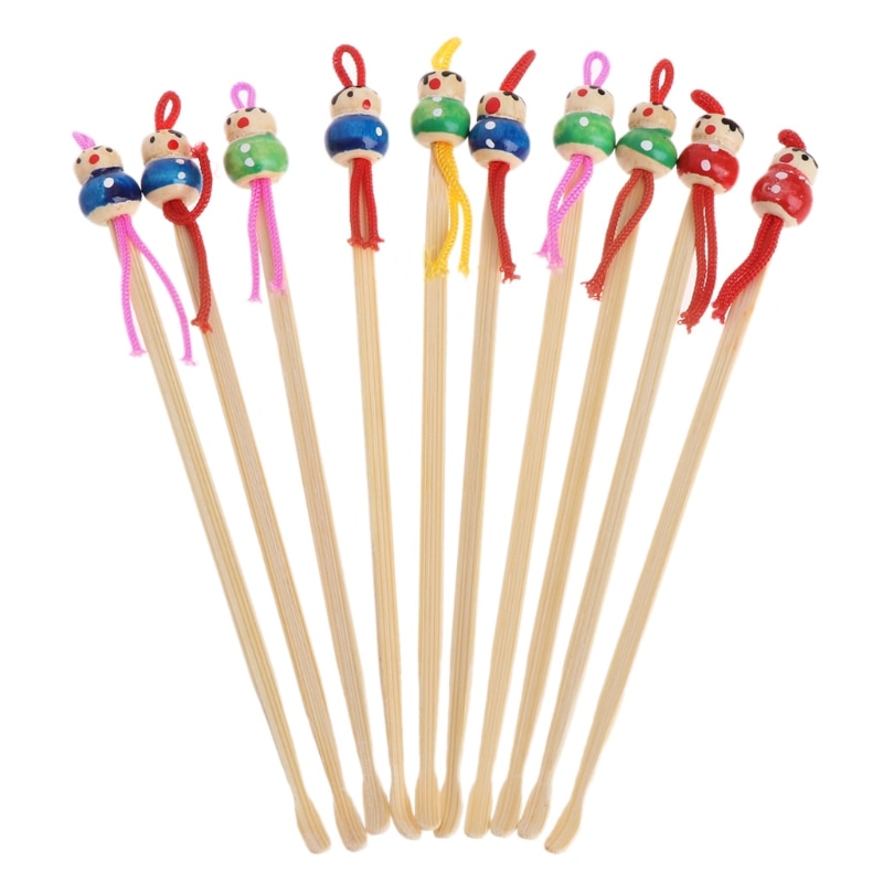 DUAI, 10 Uds., muñeca de dibujos animados, cuchara de bambú para quitar la cera de los oídos, herramienta de seguridad para el cuidado del oído, color aleatorio