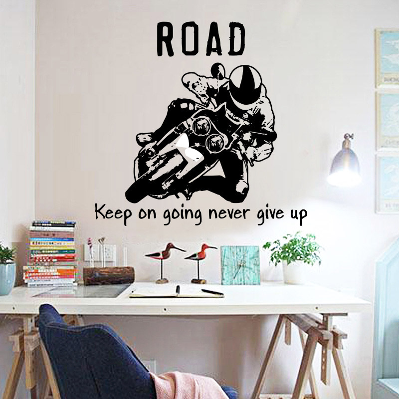 Cool Motor Rider Behang 3D Offroad Auto Muurstickers Slaapkamer Student Geef Nooit Motivatie Woord Art Decals Studie Sticker