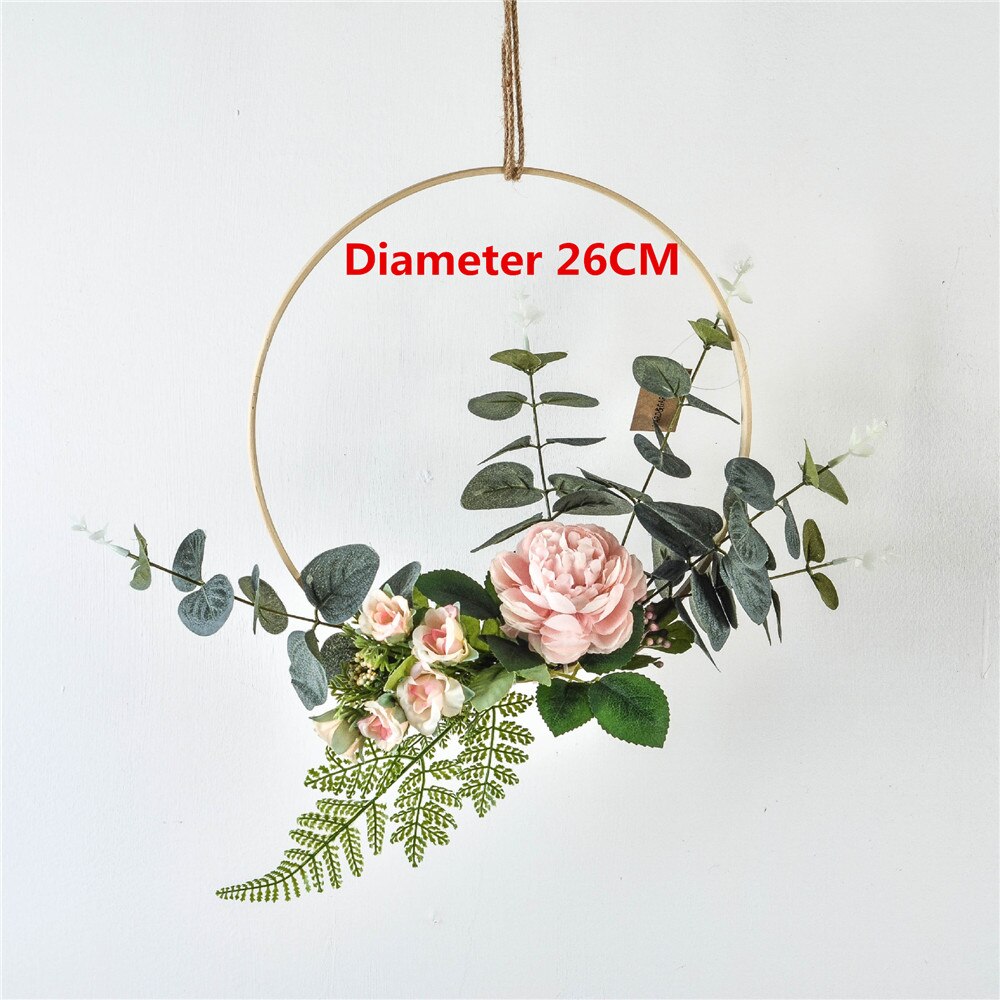 Cilected Hydrangea Eucalyptus Garland Wooden Wall Hanging Decoration Artificial Flower Garland Hoop Wreath For Wedding Backdrop