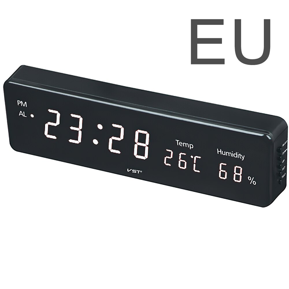 Digital Wall Clock USB Big LED Time Calendar Temperature Humidity Display Desk Table Clocks Electronic Wall Watch EU Plug: White