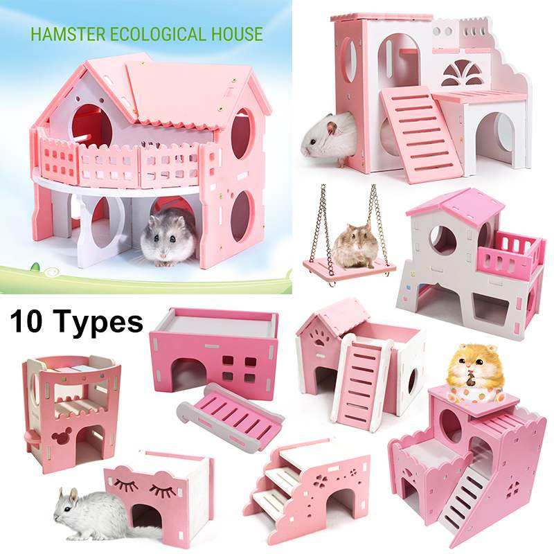 Søde mini træ hamster hus trappe chinchillaer marsvin reden seng til små kæledyr små kæledyr bur legetøj