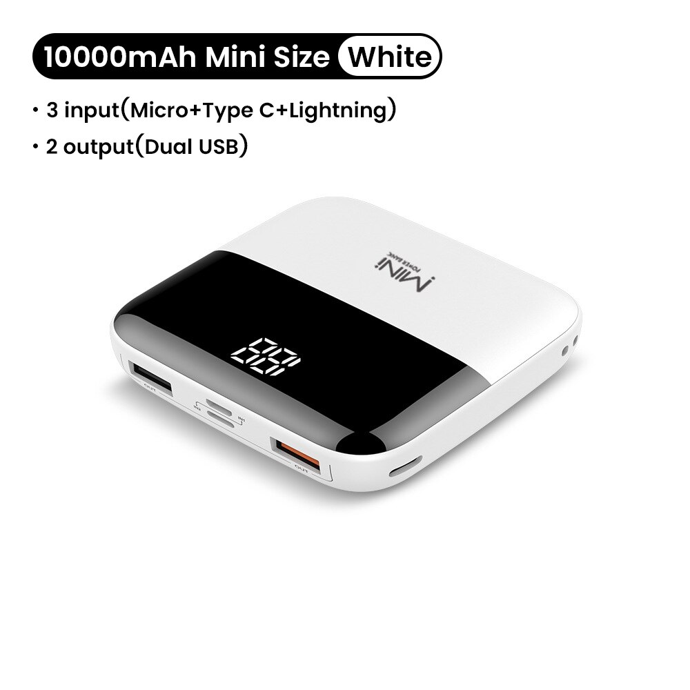 Mini Macht Banken 10000Mah Voor Iphone 12 Led Power Display Mini Power Bank Draagbare Externe Batterij Oplader Powerbank Voor xiaomi: WHITE