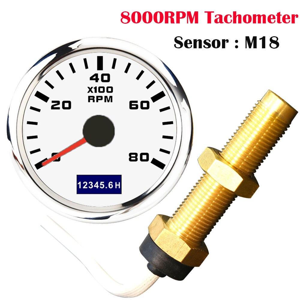 52mm Car Tachometer Waterproof LCD Display Tach Hour Counter Meter For Diesel Motor Engine Marine Boat3000 4000 6000 8000RPM: 8000RPM WS M18