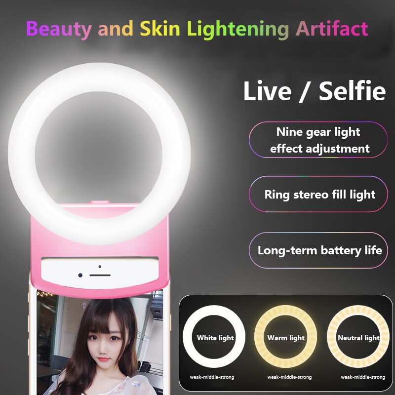Universale Selfie portato Anello di Luce del veloce Portatile Del Telefono mobile Selfie Lampada Anello Luminoso Lente clip di Bellezza Luce di Riempimento Lampade