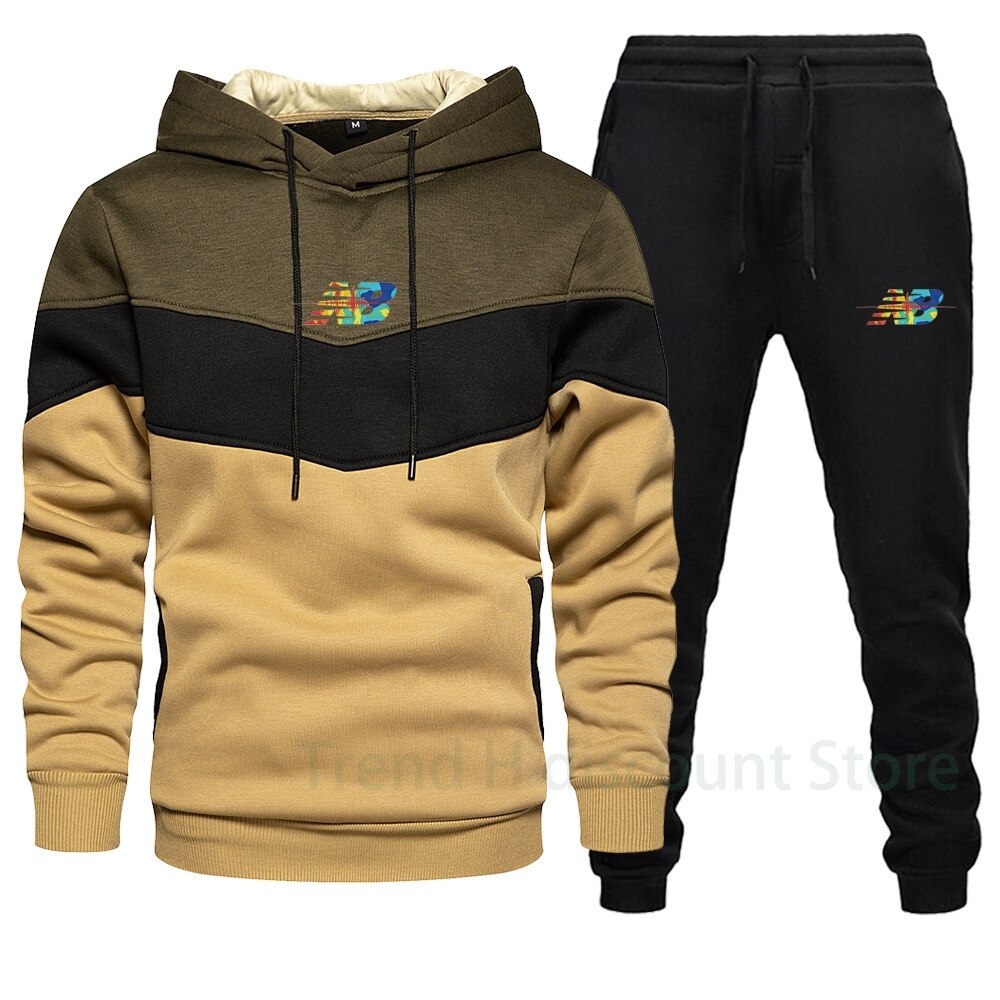Nouveaux hommes épissage tenue décontracté lâche rue de sport à capuche hommes automne et hiver polaire veste + pantalon 2-pi
