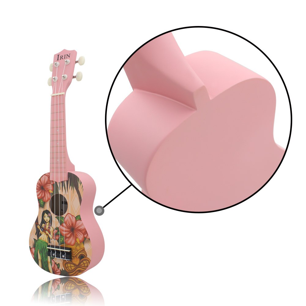 Irin 21 inch akoestische sopraan ukelele ukelele uke lindehout materiaal met prachtige hawaiiaanse stijl patronen roze ukelele