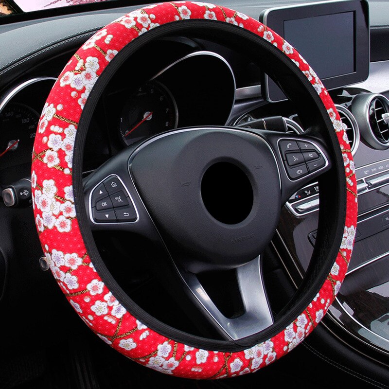 Sakura-funda para volante de coche sin anillo interior, elástica, 38cm, antideslizante, Universal, resistente al desgaste, suministros para coche: F