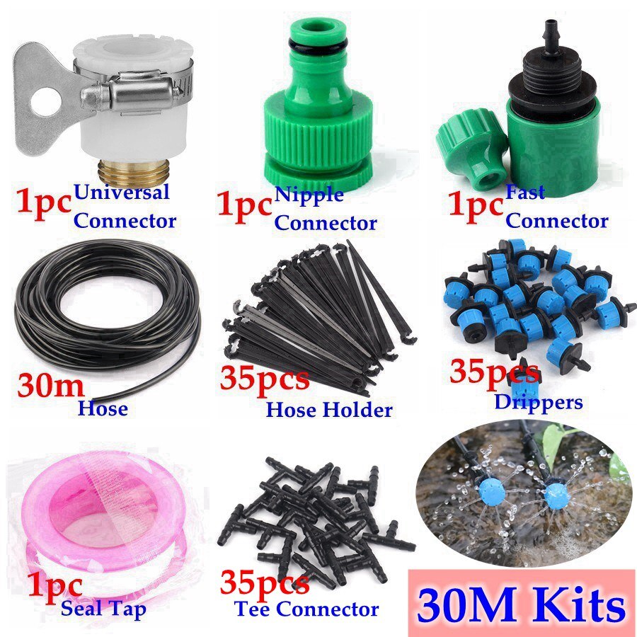 5 ~ 40M Tuin Besproeiing Kits Micro Irrigatiesysteem DIY Micro Drip Irrigatie Kits Met Blauw Verstelbare Drippers: 30m Kits