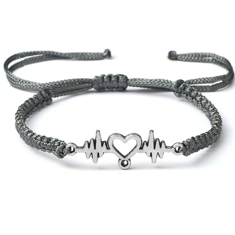 Goud Hartslag Cardiogram Armbanden Vrouwen Rood Zwart Touw Handgemaakte Weven Minnaar Sieraden Armband Speciale Cadeaus Voor Beste Vrienden: Gray-silver