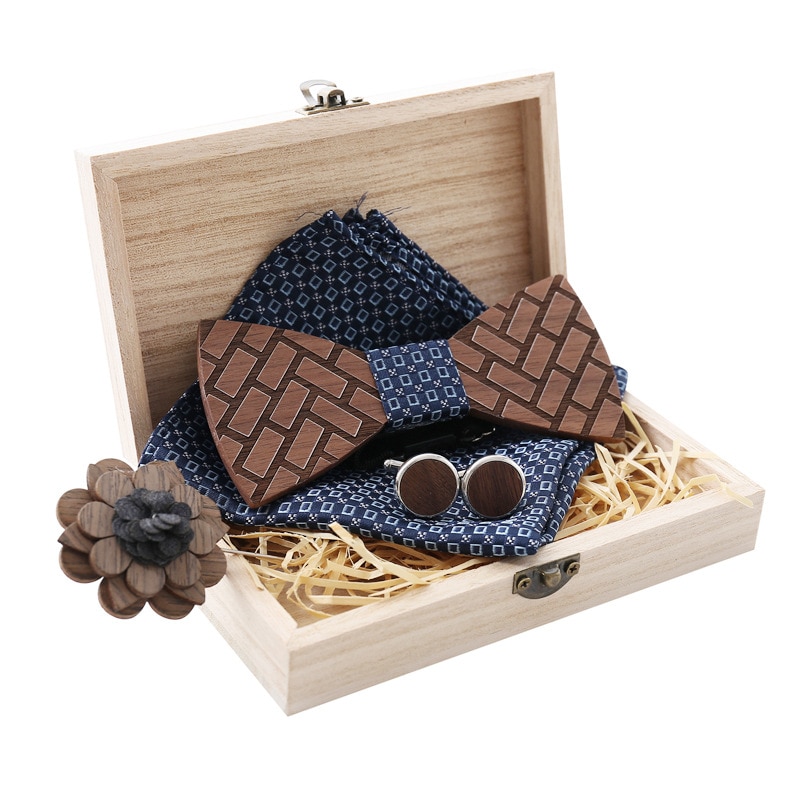 Houten vlinderdas voor heren, unisex, uitgehold, gesneden, retro stropdassen, verstelbare band, vintage vlinderdas