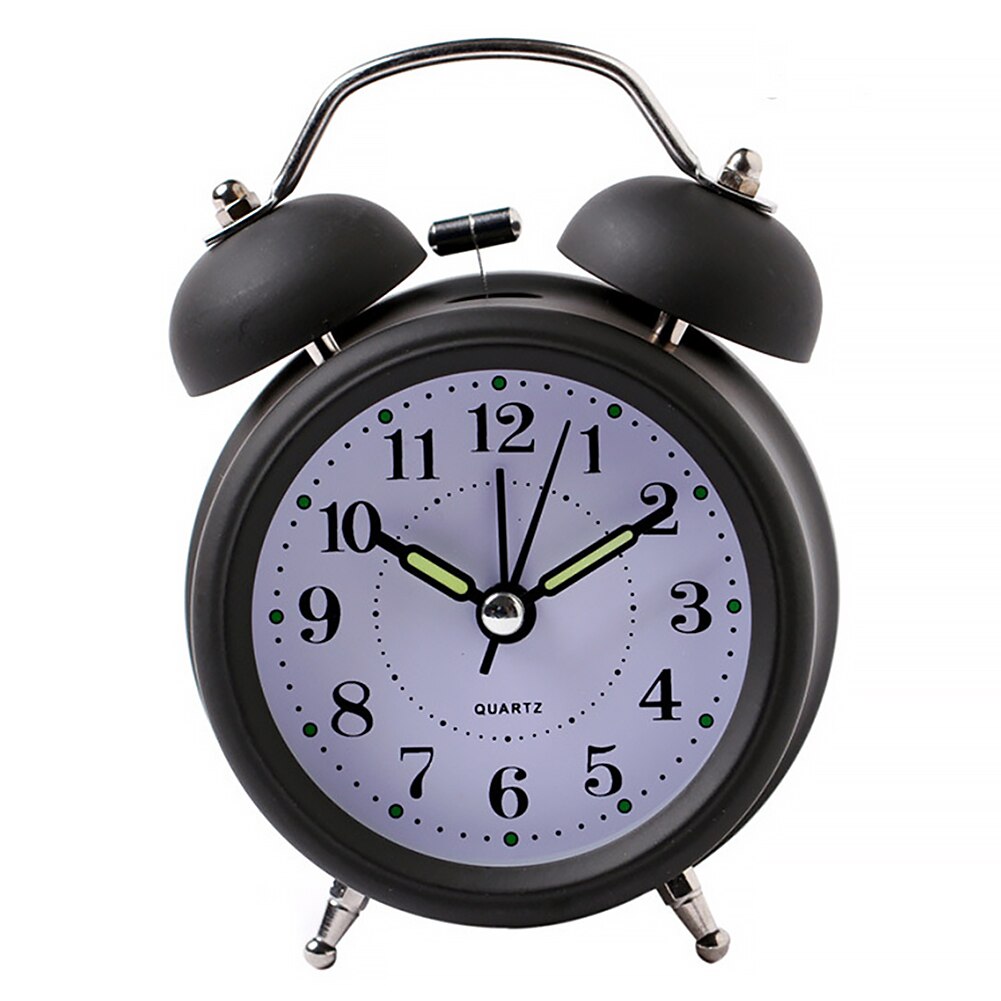 Battery Operated Living Room Alarm Clock Bedroom Lightweight Portable Mini Cute Desktop Multifunction Metal With Night Light: Black