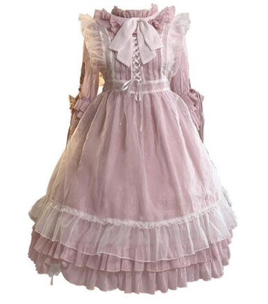 Vestido pirita rosa vintage feminino, renda laço laço vestido vitoriano kawaii menina gótico pirita op palace doce princesa vestido loli cos