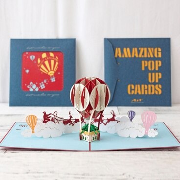 AIT-tarjeta de felicitación plegable 3D, globo de fuego, Pop-Up: Santa Red Ver.