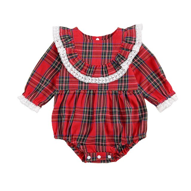 Cathery spædbarn baby piger julebukser rød plaid bodysuit kjole småbørn børn flæseærmer fest legetøj outfit tøj: C / 6m