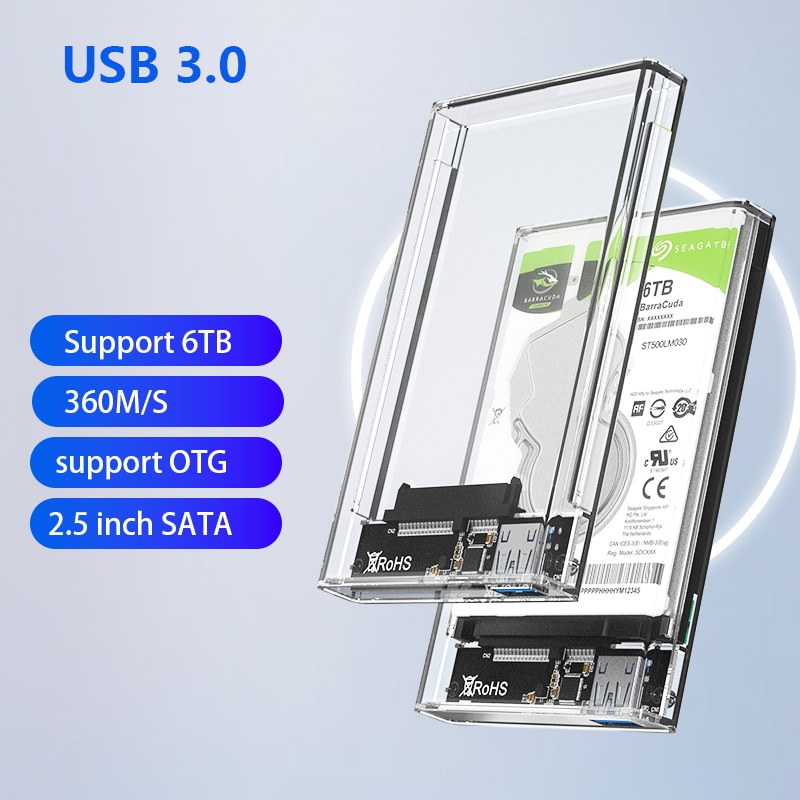 Sata to USB 3.0 Adapter 2.5 Inch SSD HDD Universal Box Hard Drive Enclosure Hardisk Protective Case Max 6TB For Samsung Kingston