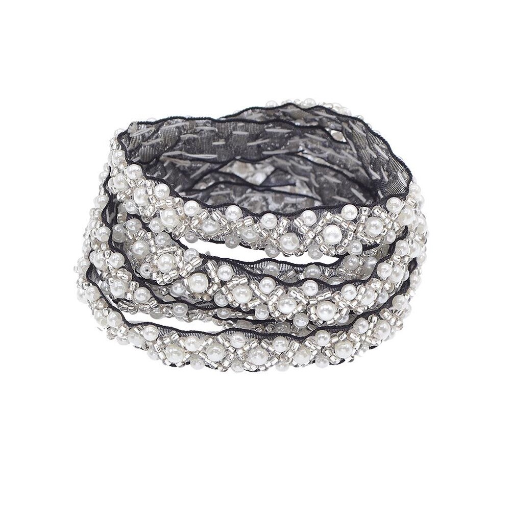 1 jaardi/erä helmen siemen helmi helmillä koristeltu koristeet pitsi nauha kangas vaatteiden koristelu hääpuku kaulus hiha pitsi applikoitu askartelu: Musta valkoinen 3