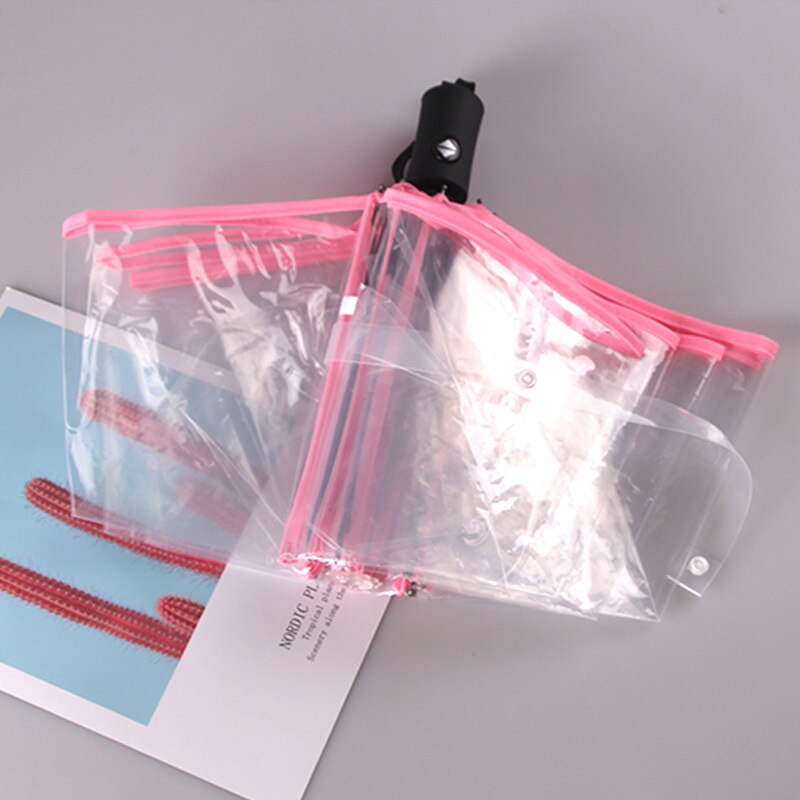 Paraguas plegables automáticos, transparentes, paraguas portátil, paraguas para lluvia, paraguas bonito para mujer: Rosa