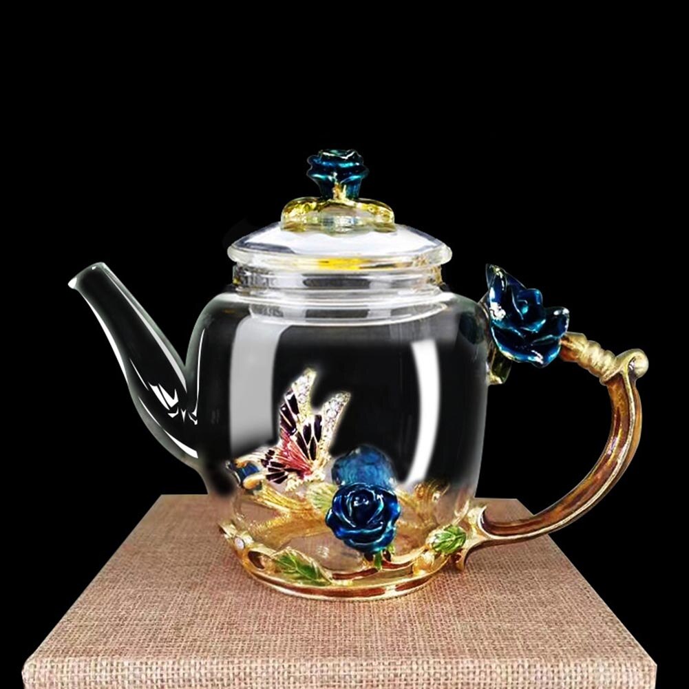 Théière de luxe en verre cristal émaillé, , théière résistante à la chaleur, accessoires de cuisine, de mariage: Bleu