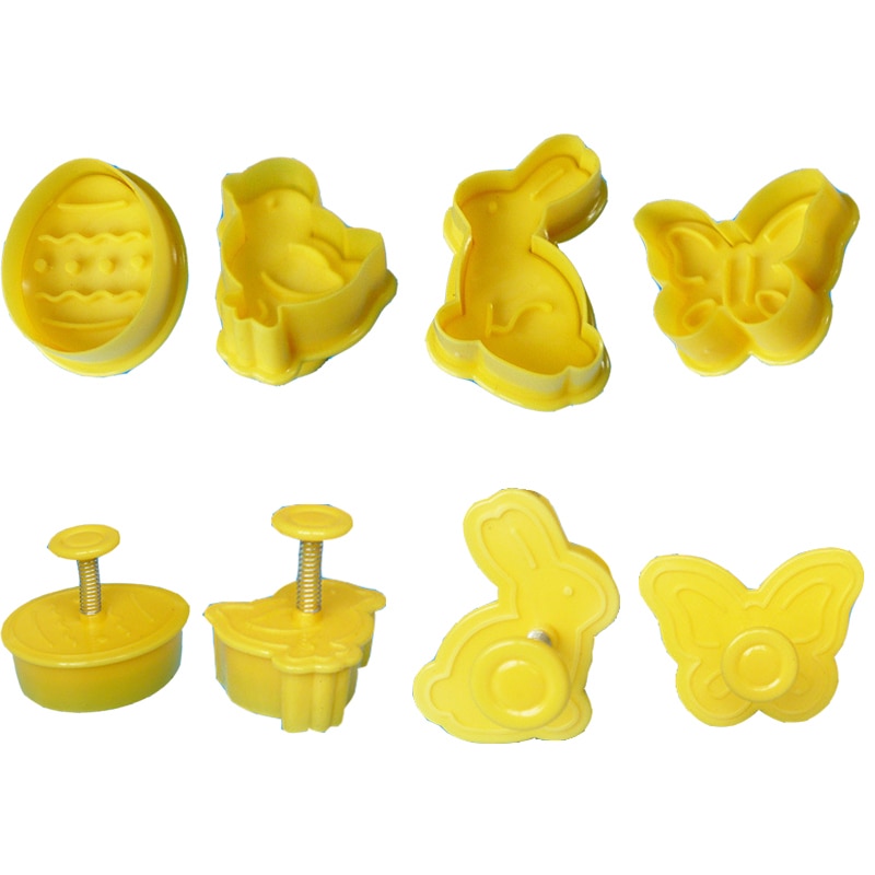 4Pcs Easter Bunny Pattern Plastic Baking Mold Kitchen Biscuit Cookie Cutter Pastry Plunger 3D Die Fondant Cake Decorating Tools
