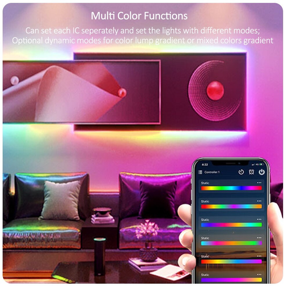 5v 12v 24v rgb spi wifi ledet kontroller til  ws2811 ws2812b ws2812 adresserbar piksel stripe, enkeltfarger app kontroll magisk hjem