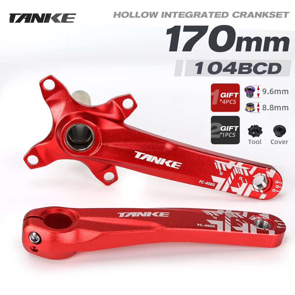 TANKE mountain bike Hollowtech crank 170mm MTB bicycle hollow integrated crankset 34 36t 104bcd chainring 7-13s speed chainwheel: 01R 170mm