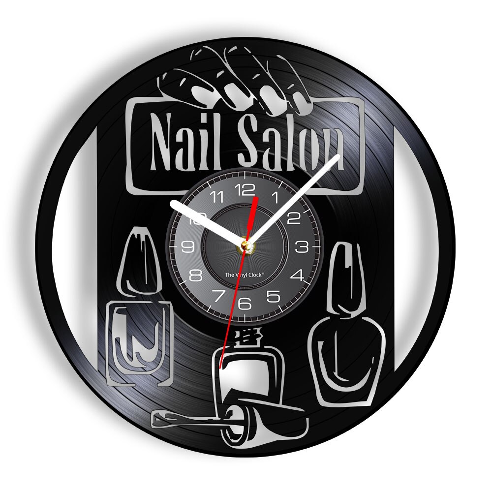 Reloj de pared para manicura, decoración de pared para estudio de salón de belleza, esmalte de uñas, disco de vinilo, reloj de pared Vintage, cosmetólogo, estilista,: Without LED