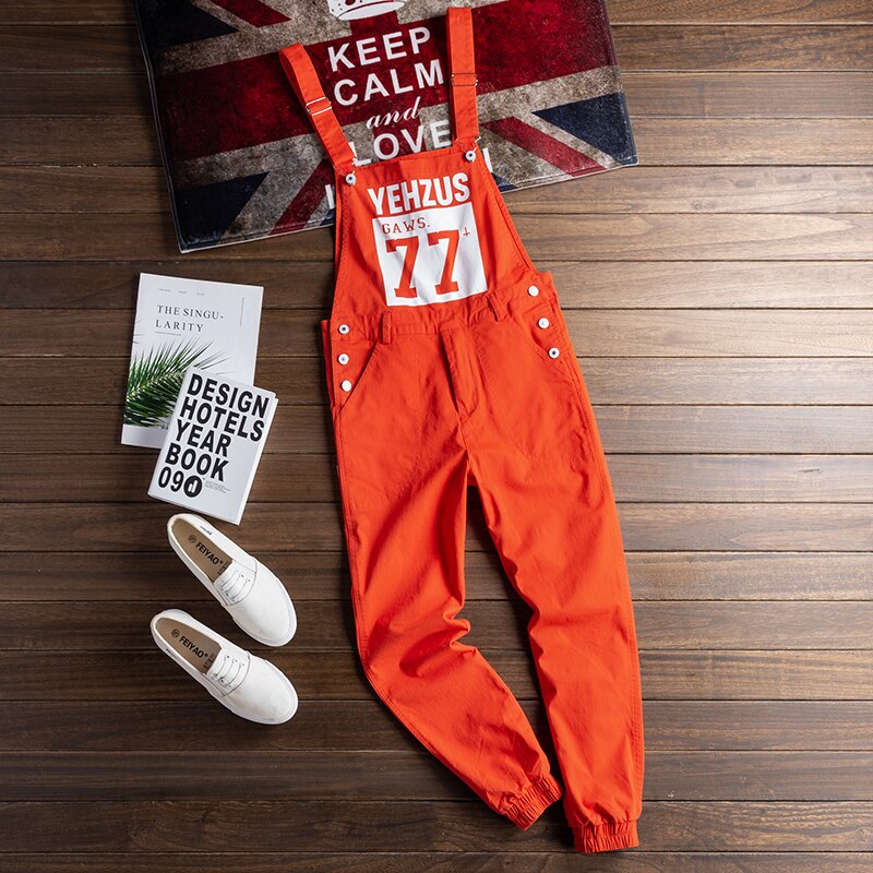 Mono holgado japonés naranja para hombre, peto con cordón, ropa de calle de hip-hop, pantalones informales juveniles