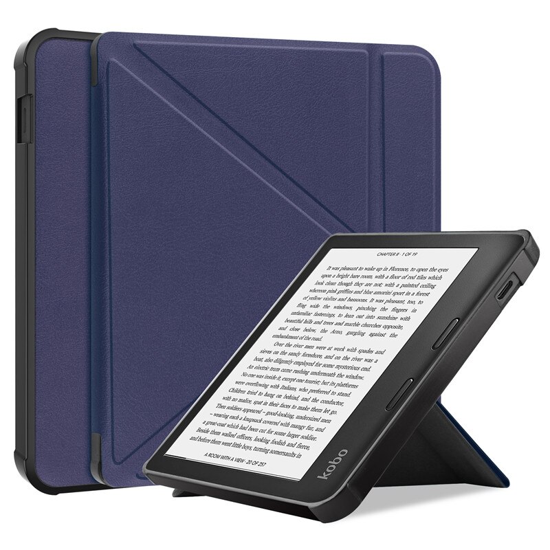 For KOBO Libra 2 Case Cover Fold PU Leather Soft TPU Back Stand Shookproof Cover For Funda Kobo Libra 2 E-reader Smart Case: dark Blue