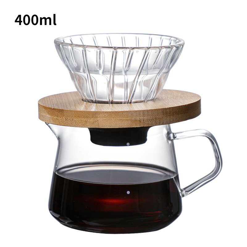 Wood Filter Glass Coffee Sharing Pot Coffee Set Coffee Pot Coffee Filter Cup Filter Paper Glass Coffee Filter: Coffee Set 400ML