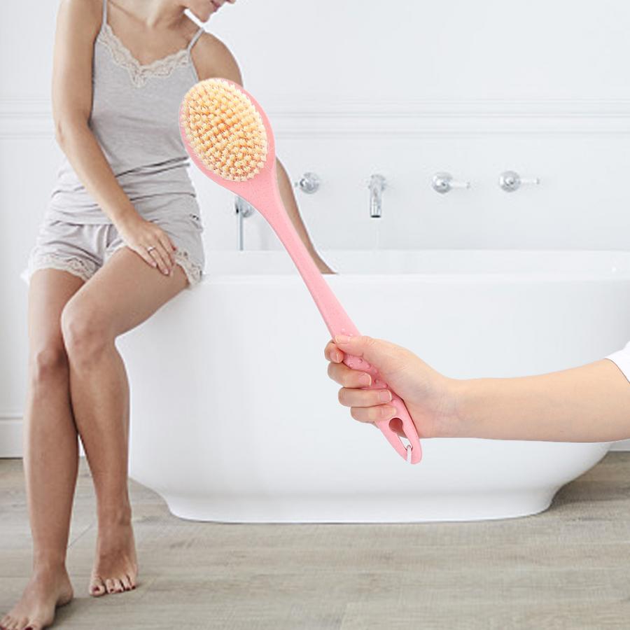 Langt håndtag brusebad gnidning børste badning rengøringsbørste badeværktøj til voksen: Lyserød