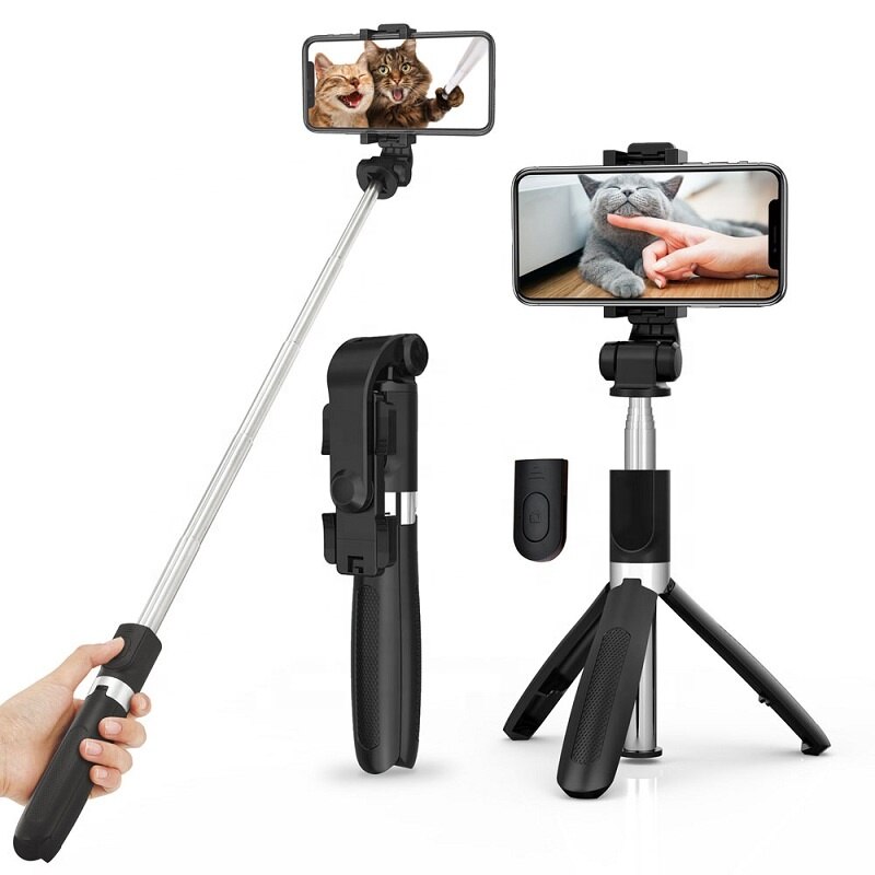 Perche à selfie pour iPhone, Samsung ou Huawei, accessoire Bluetooth avec trépied, alliage en plastique, égo-portrait