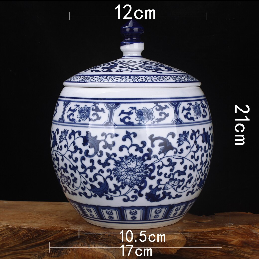 Håndværk keramiske vaser runde opbevaringskrukke te caddy klassisk malet blå og hvid porcelæn bordplade vase vintage hjem indretning: D