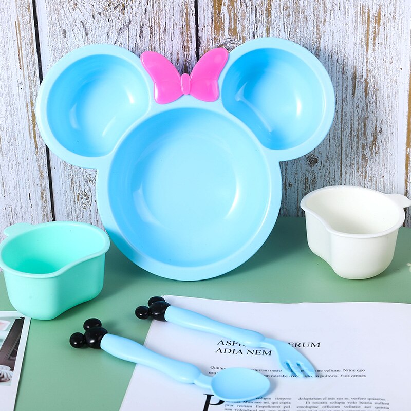 5pcs/set Baby Cute Cartoon Eating Food Tableware Kids Dinner Plate Toddler Feeding Dishes Baby Children Training Bowl Spoon Fork
